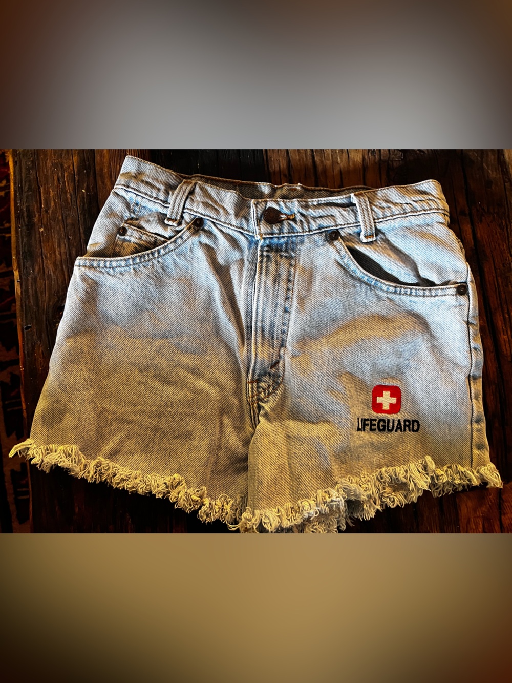 Lifeguard Embroidered Light Wash Denim Shorts - Women